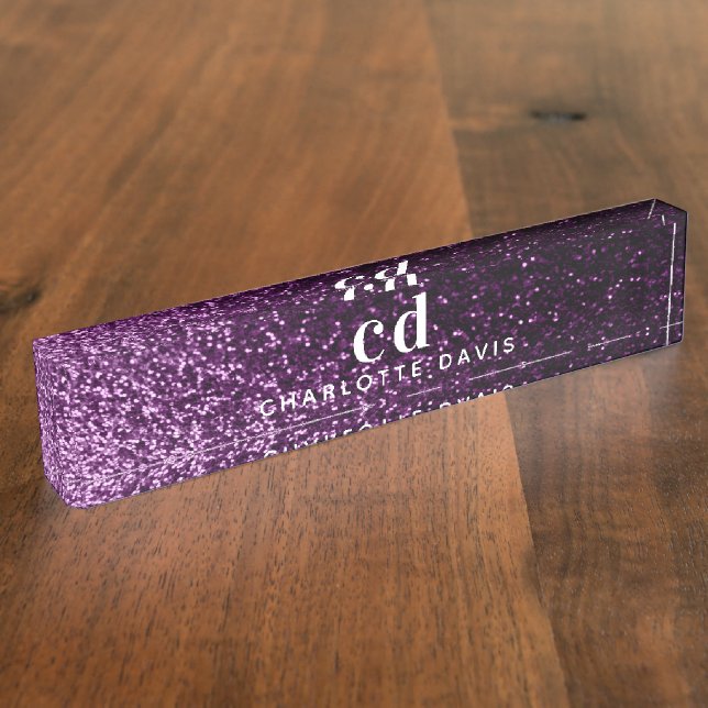 Porte-nom Parties scintillant violet monogramme initiales lu (Taille)