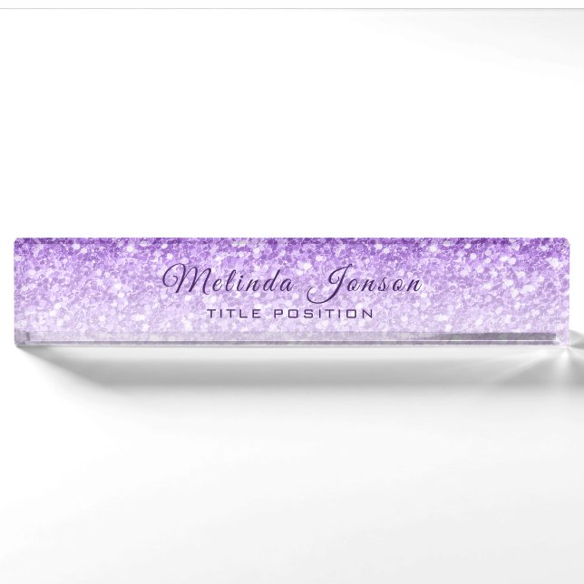 Porte-nom Parties scintillant Violette Et Étincelle Blanche (Devant)