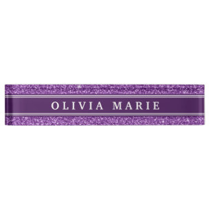Porte-nom Parties scintillant violette (faux) Nom personnali