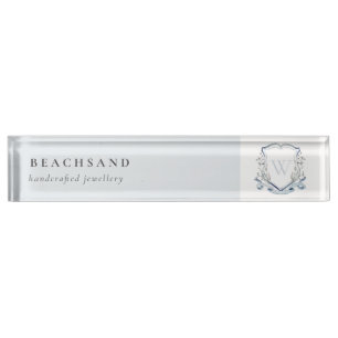 Porte-nom Pastel Blue Fleur sauvage Aquarelle Crest Monogram