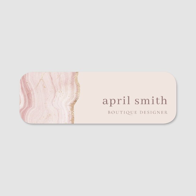 Porte-nom Pastel Blush doux Rose Or Agate Marbre Texture (Devant)