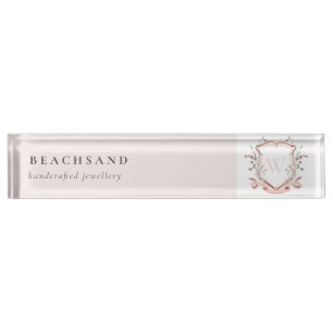 Porte-nom Pastel Rose Fleur sauvage Aquarelle Crest Monogram