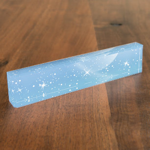 Porte-nom Pastel Starry Sky Blue Gradient Moon Galaxy Design
