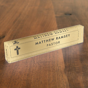 Porte-nom Pasteur de l'église Ministre Croix minima moderne