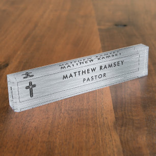 Porte-nom Pasteur de l'église Ministre Croix minimaliste mod