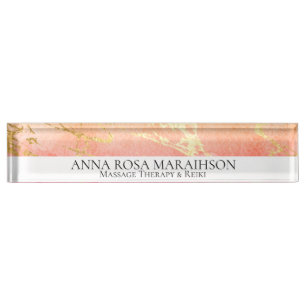 Porte-nom *~* Peach Rose Gold Foil AP3 Nom du bureau Plaque
