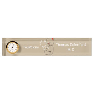 Porte-nom Pédiatre - teddy - stéthoscope nom du bureau pla