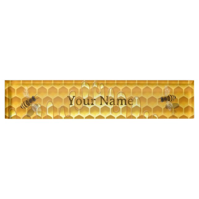 Porte-nom Peigne d'or avec abeilles domestiques (Devant)