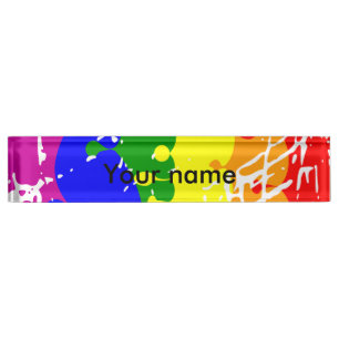 Porte-nom Peinture à goutte arc-en-ciel désaffectée