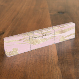 Porte-nom Peinture Abstraite en marbre rose or