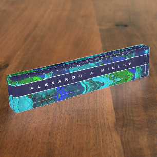 Porte-nom Peinture bleu Abstraite artistique