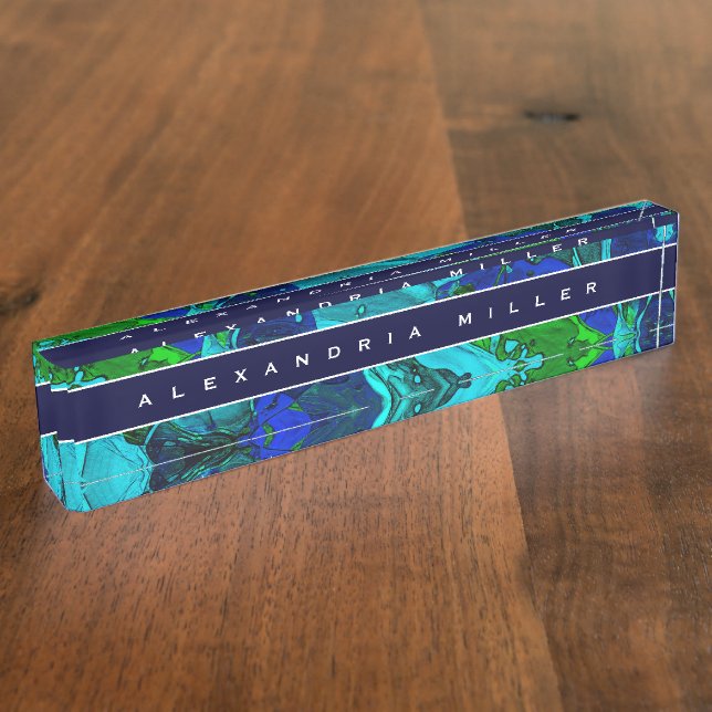 Porte-nom Peinture bleu Abstraite artistique (Taille)