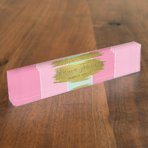 Porte-nom Peinture or Grille colorée Monnaie Bracelet rose