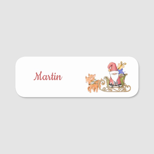 Porte-nom Père Noël avec Sleigh et Reindeer Personnalisé (Devant)
