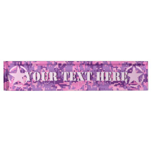 Porte-nom Personalized Pink Star on Digital Camo Pattern