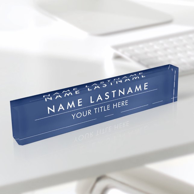 Porte-nom Personnalisé Moderne Style Marine Bleu Blanc Titre (Créateur téléchargé)