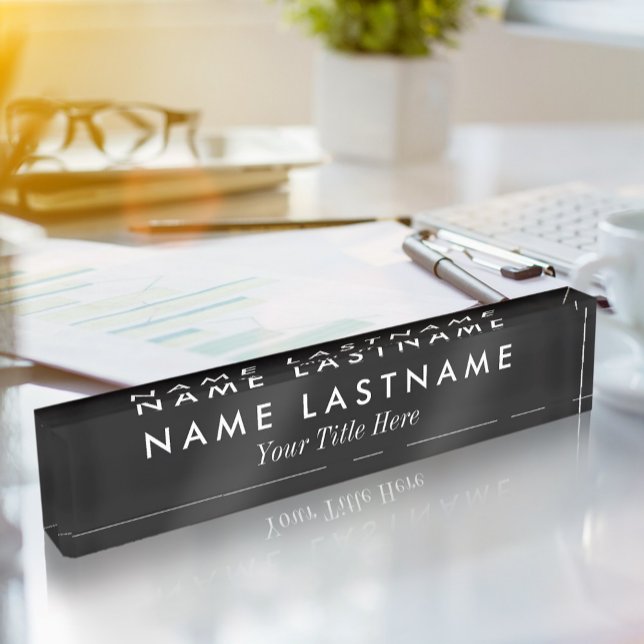Porte-nom Personnalisé Simple Noir Blanc (Créateur téléchargé)