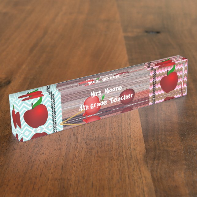 Porte-nom Personnaliser le Motif Apple Art Name Teacher Clas (Taille)