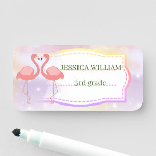 Porte-nom Personnaliser Nom Flamant rose, Retour À L'École N