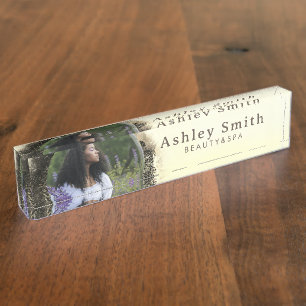 Porte-nom Photo de cadre circulaire Abstrait or élégant