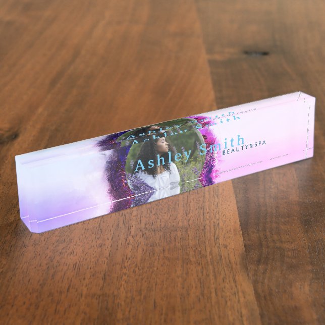 Porte-nom Photo de cadre circulaire violette et rose luxueus (Taille)