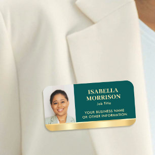 Porte-nom Photo d'employé personnalisé vert or magnétique ou