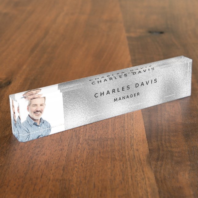 Porte-nom Photo personnalisée argent monogramme en métal mod (Taille)