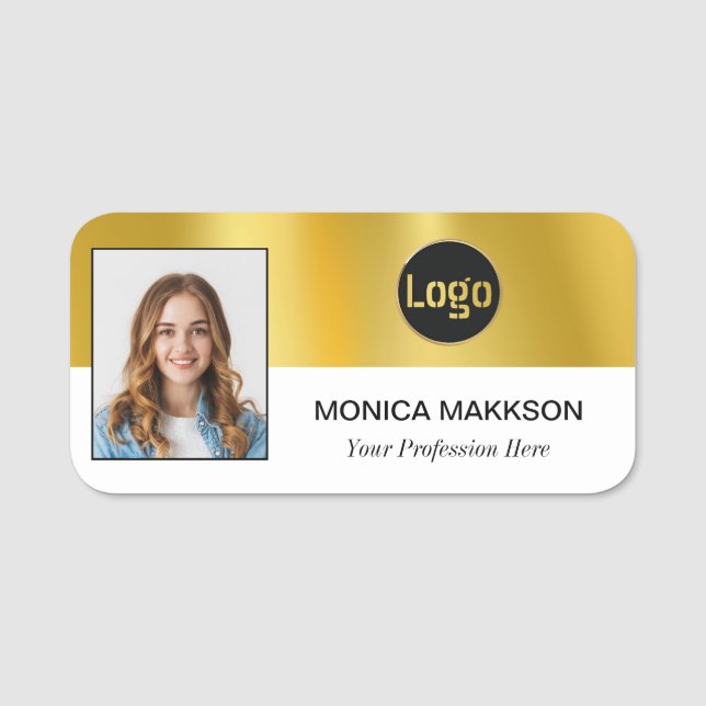 Porte-nom Photo personnalisée de l'employé, logo, nom - Peut (Devant)