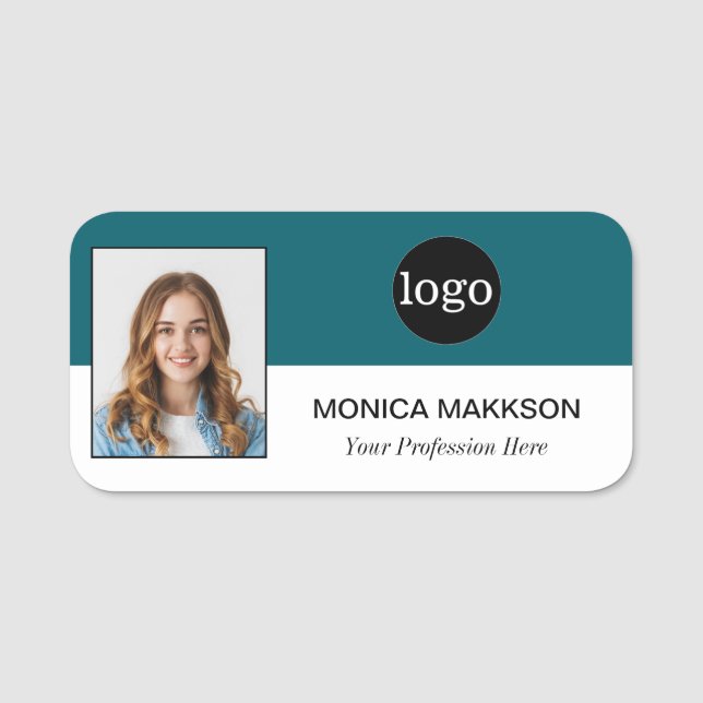 Porte-nom Photo personnalisée de l'employé, logo, nom - Peut (Devant)