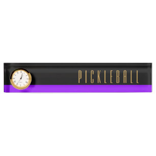 Porte-nom PICKLEBALL Horloge Moderne Bloc de Couleur Noir Vi