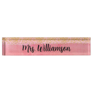Porte-nom Pink Gold enseignant enseignant professionnel