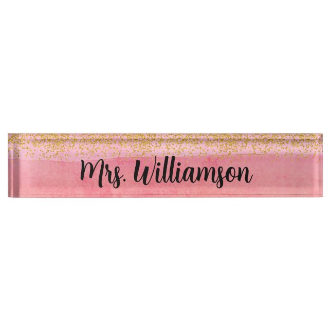 Porte-nom Pink Gold enseignant enseignant professionnel (Devant)