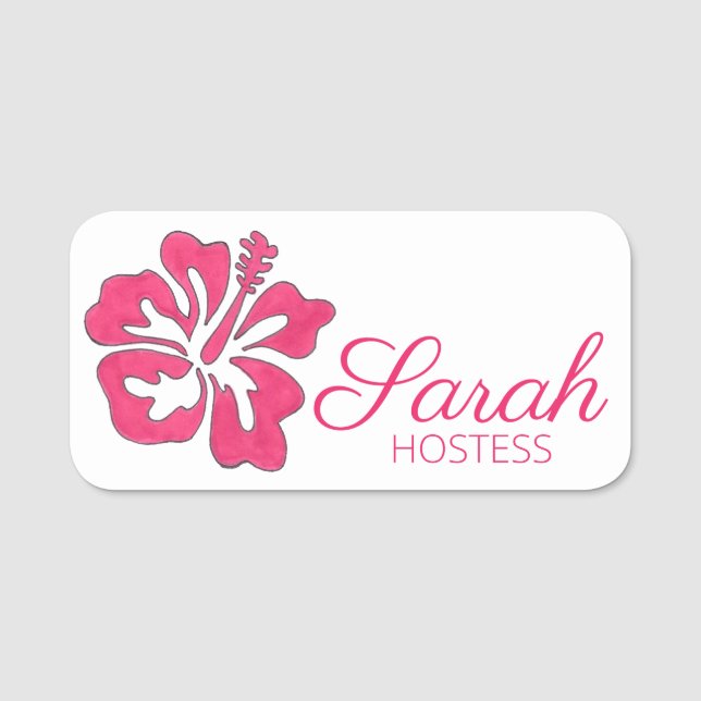 Porte-nom Pink Tropical Island Hawaiian Hibiscus Flower (Devant)