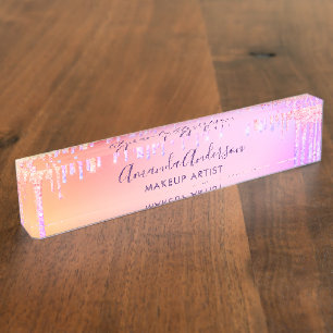Porte-nom Pink violet gouttes holographique entreprise
