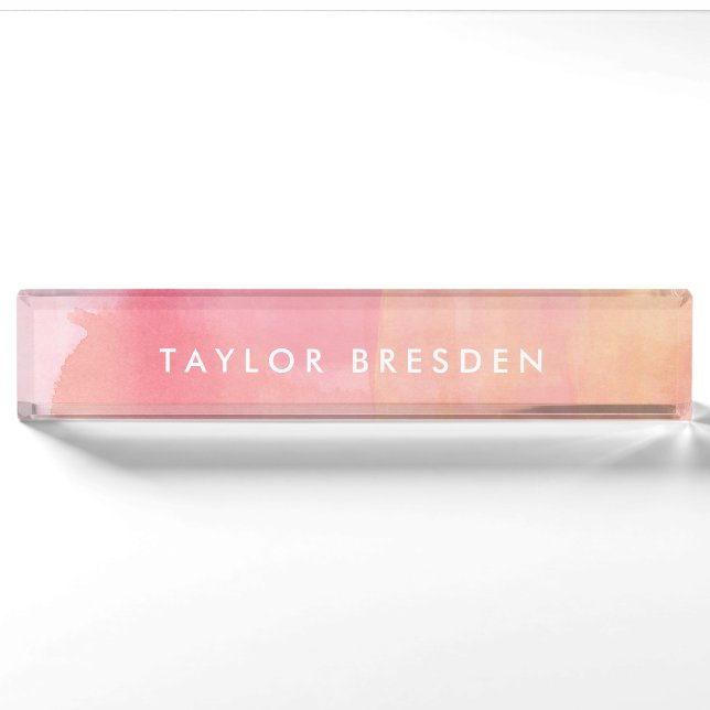 Porte-nom Pink Watercolor Ombre Nom (Devant)