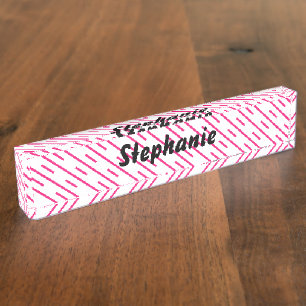 Porte-nom Pink White Stripes Art Personnalisé Nom Cute Cadea