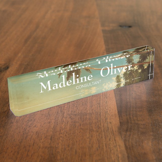 Porte-nom Plage tropicale Voyage Palm Tree Moderne (Taille)