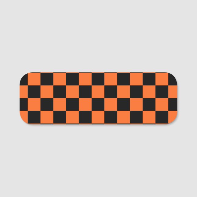 Porte-nom Plaid de contrôle du bison orange et noir (Devant)