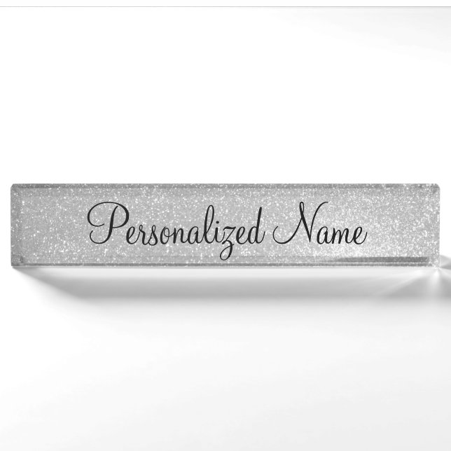 Porte-nom Plaque d'accueil de bureau en argent brillant pers (Devant)