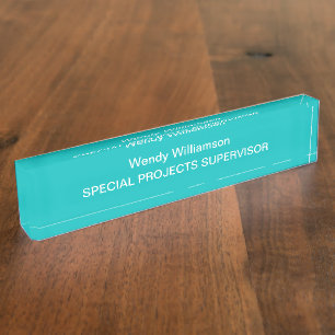 Porte-nom Plaque de bureau Aqua Turquoise