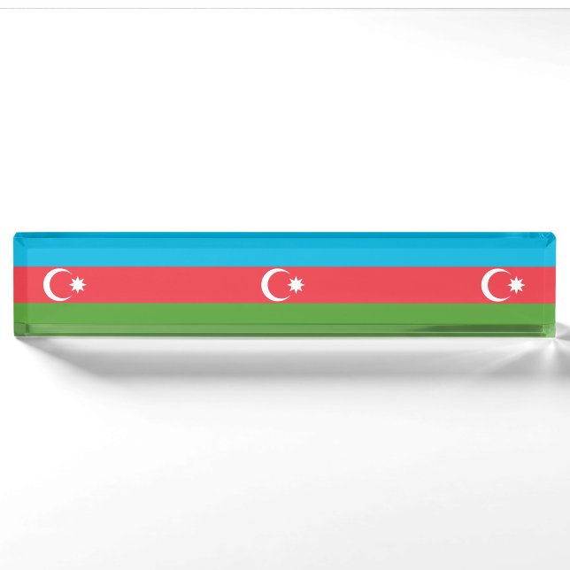 Porte-nom Plaque de bureau patriotique avec Drapeau d'Azerba (Devant)