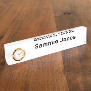 Porte-nom Plaque de nom de bureau acrylique avec horloge pro