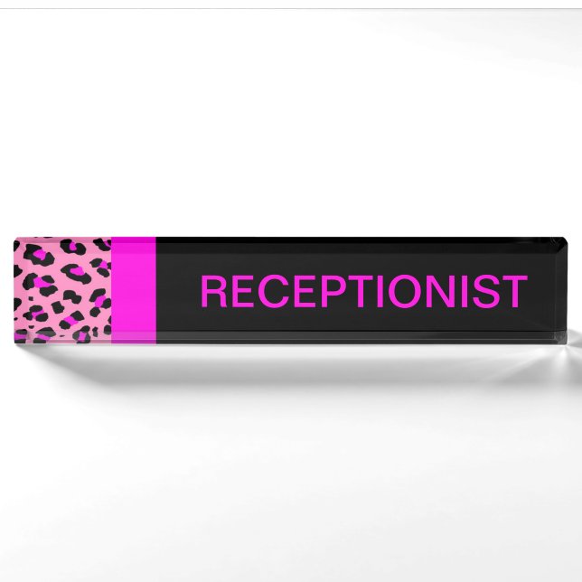 Porte-nom Plaque de nom de bureau rose personnalisé Empreint (Devant)