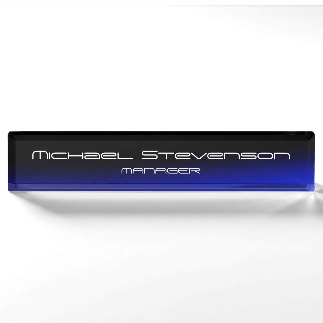 Porte-nom Plaque de travail moderne Blue Black Professional (Devant)