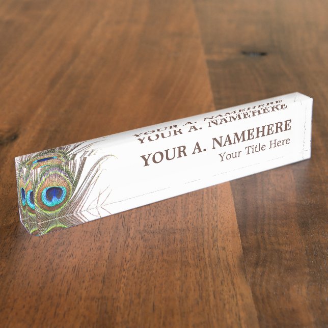 Porte-nom Plaque d'identification du bureau en plumes de pao (Taille)