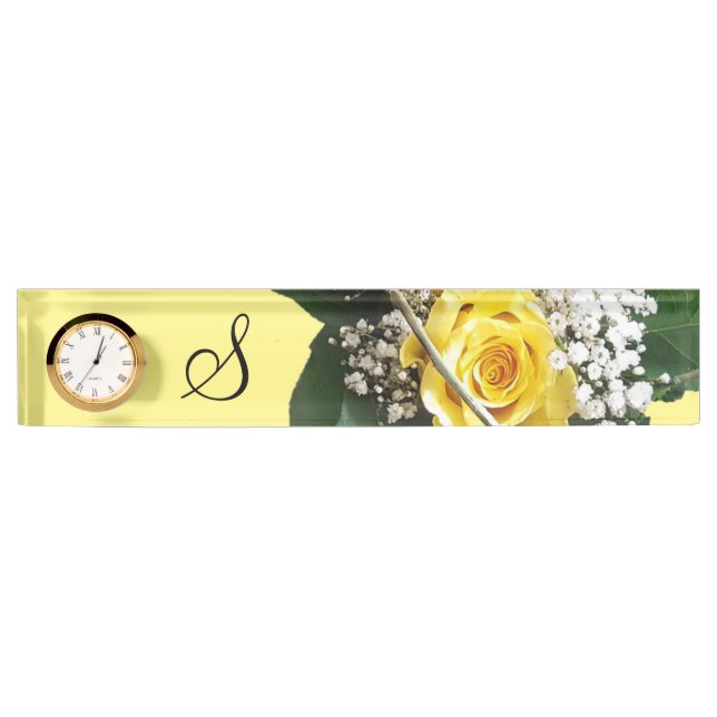 Porte-nom Plaque d'identification du bureau rose jaune (Devant)