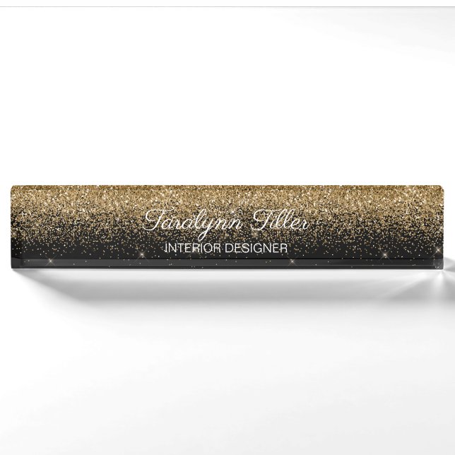 Porte-nom Plaque rouge du bureau de Parties scintillant Gold (Devant)