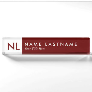 Porte-nom Plaque rouge Monogram minimaliste moderne