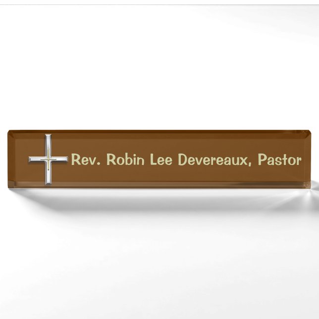 Porte-nom Plaque signalétique chrétienne croisée de bureau (Devant)