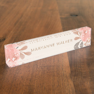 Porte-nom Plaque signalétique du bureau du monogramme floral